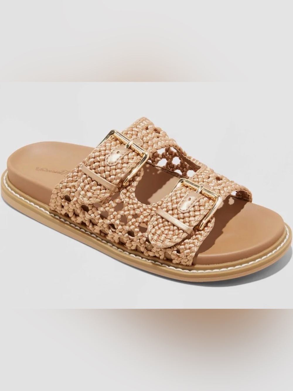 Universal Thread Kylie Sandals Tan Braided Double-Buckle Slide Sandals